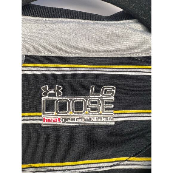 Under Armour HeatGear Golf Polo Black Yellow Stripe Tree Logo Custom Logo Large - Picture 2 of 12